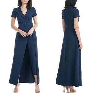NWT Kay Unger Garcelle Stretch Walk Thru Belted Jumpsuit in Midnight Sz. 4